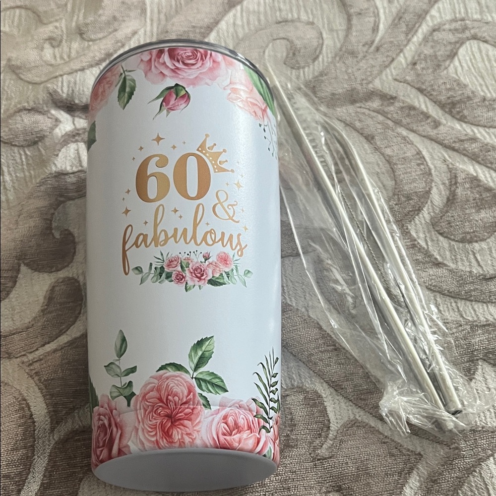 Floral 60 & Fabulous Tumbler with Straw